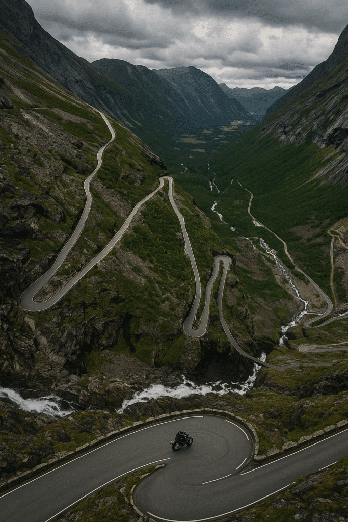 La célèbre Route des Trolls (Trollstigen) en Norvège vue d'en haut