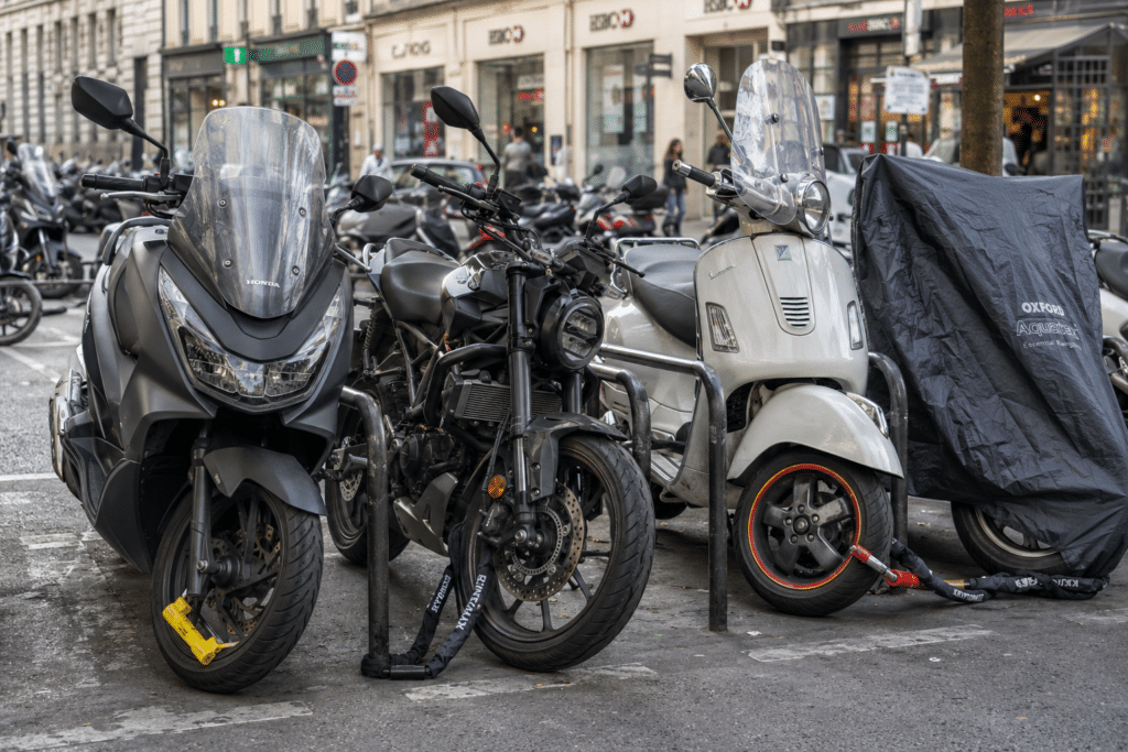 two-wheel parking area in a French city center