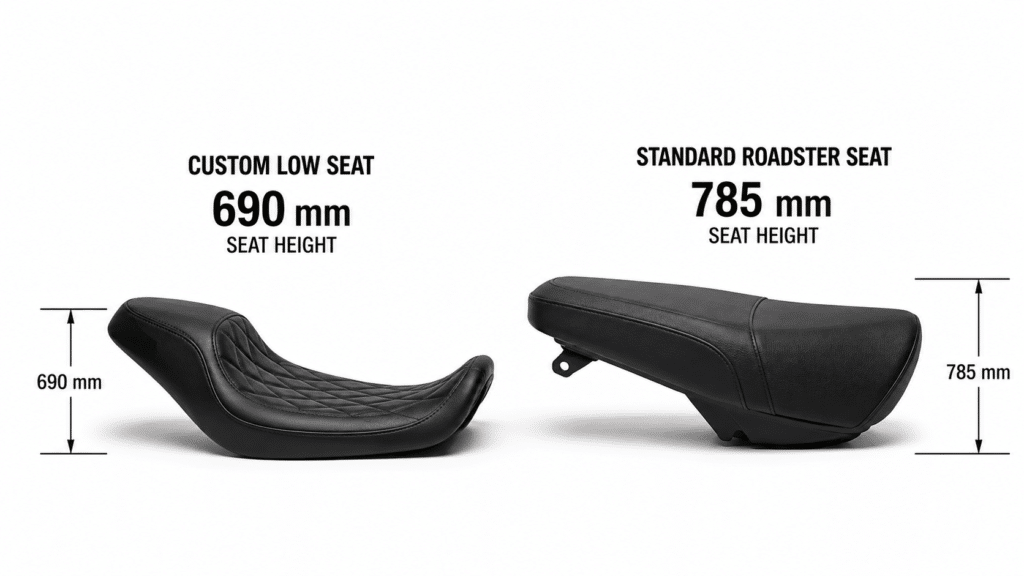 Close-up comparison of two motorcycle seats side by side