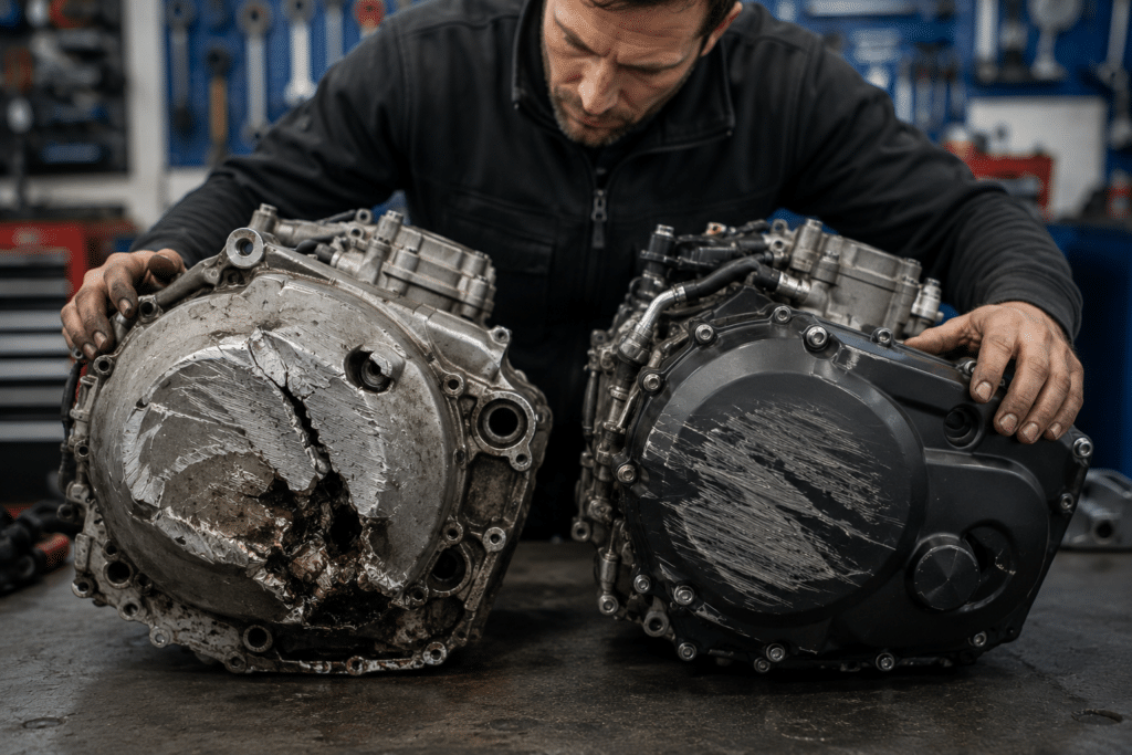 gauche un carter en aluminium non protégé