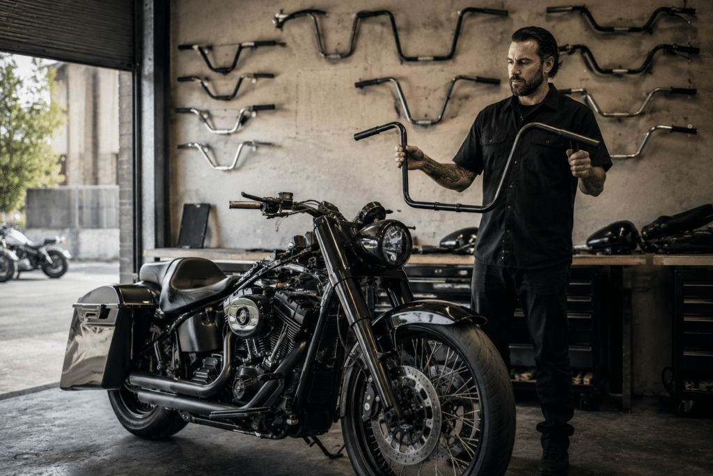 imposant cruiser américain moderne stationné dans un atelier de préparation custom